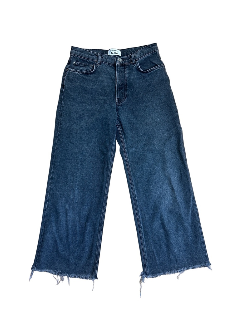Reformation Black Cropped Frayed Hem Denim Jeans size 26